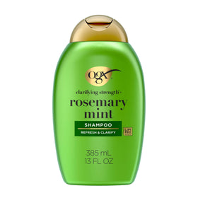 OGX front packaging showing rosemary mint shampoo and benefits