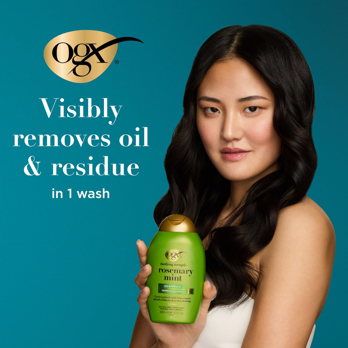 OGX pump closeup highlighting easy dispensing and controlled use