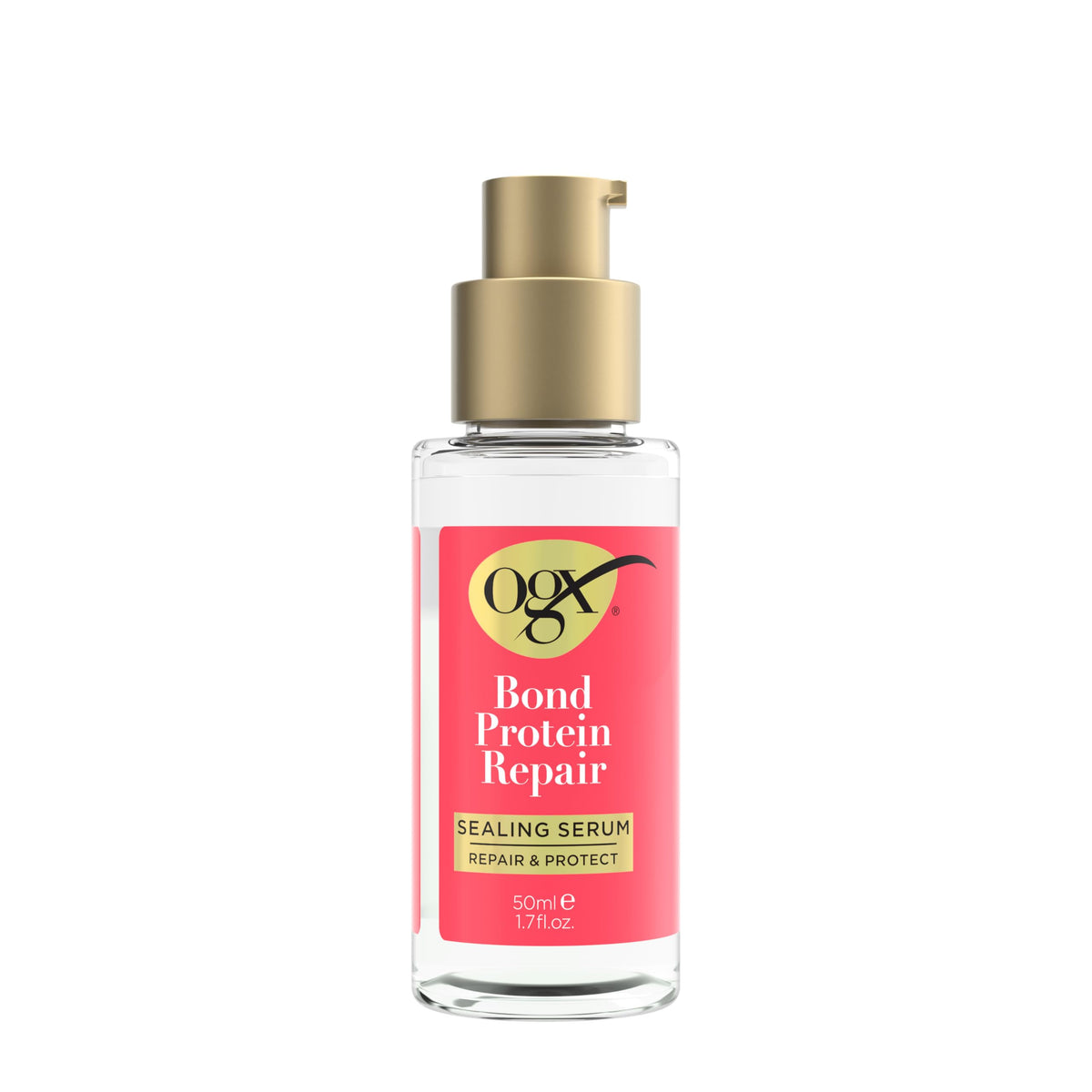 OGX sealing serum front packaging shows product and benefits