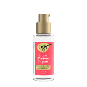 OGX sealing serum front packaging shows product and benefits