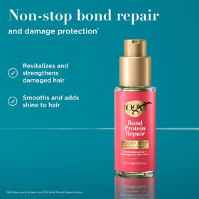 OGX sealing serum texture close-up shows silky gel for smooth results