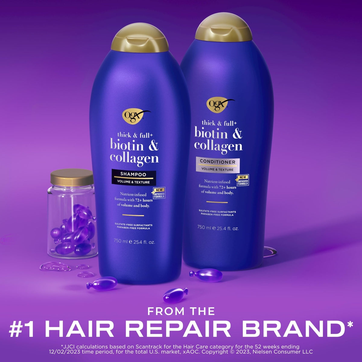 OGX shampoo lather close-up illustrating gentle, volumizing cleanse
