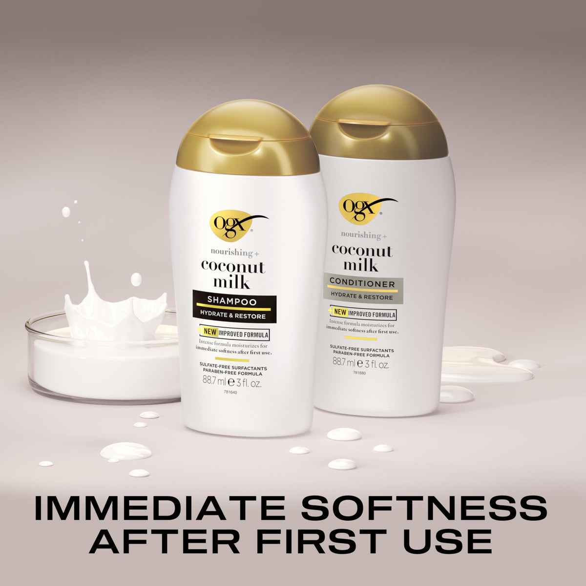 OGX shampoo and conditioner side by side highlighting coconut formula