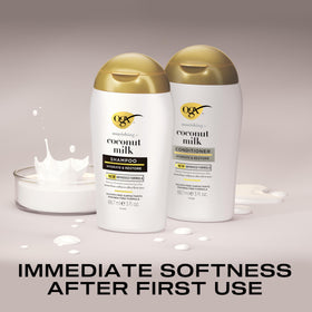 OGX shampoo and conditioner side by side highlighting coconut formula