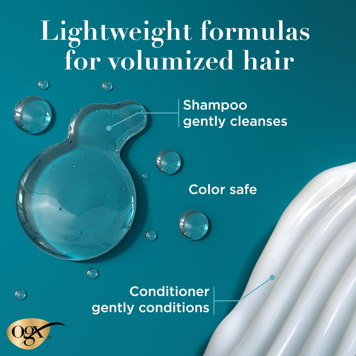 OGX shampoo lather texture demonstrating gentle, foamy cleanse