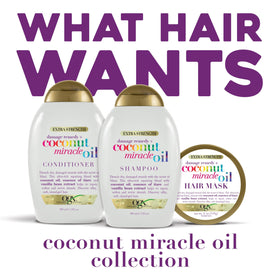 OGX shampoo pouring into hand, shows sulfate-free gentle lather benefit