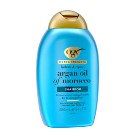 OGX 13 fl oz bottle next to a common glass for clear size reference benefit