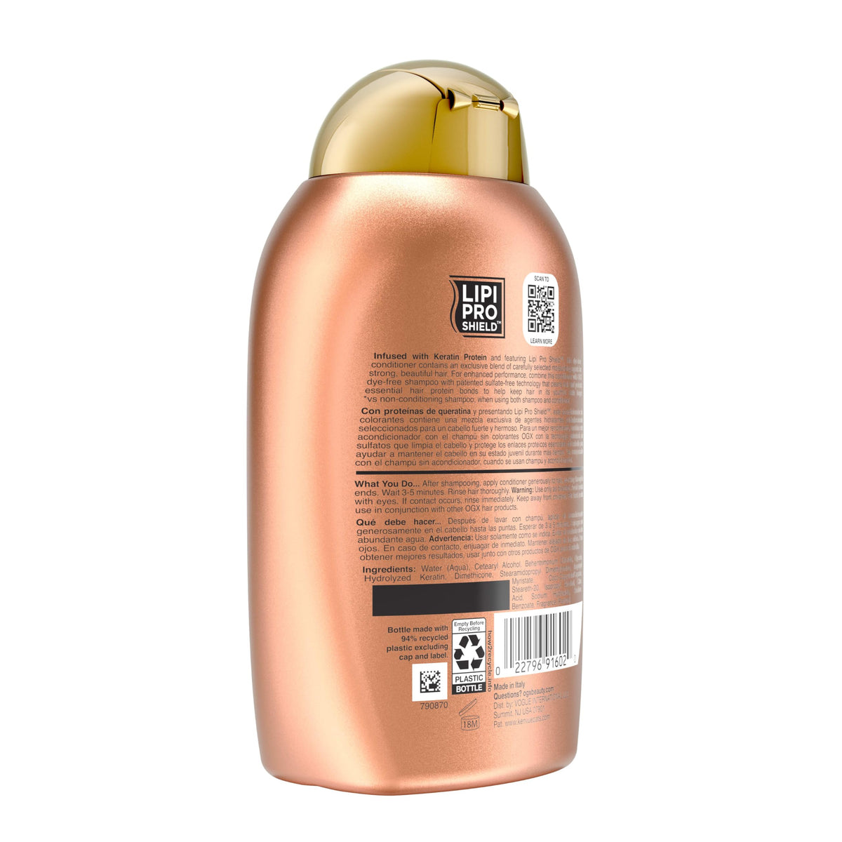 OGX 13 fl oz bottle next to common items for size comparison