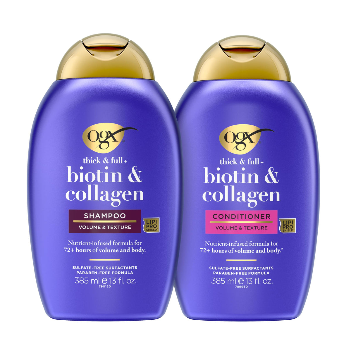 OGX bottle front packaging showing volumizing set and benefits