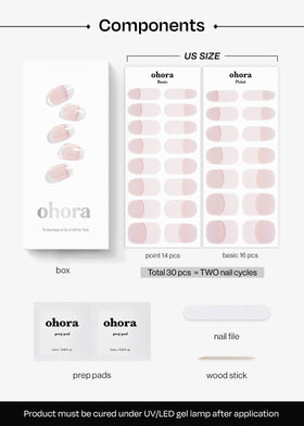 ohora kit contents with nail file, two prep pads and wooden stick for precise prep