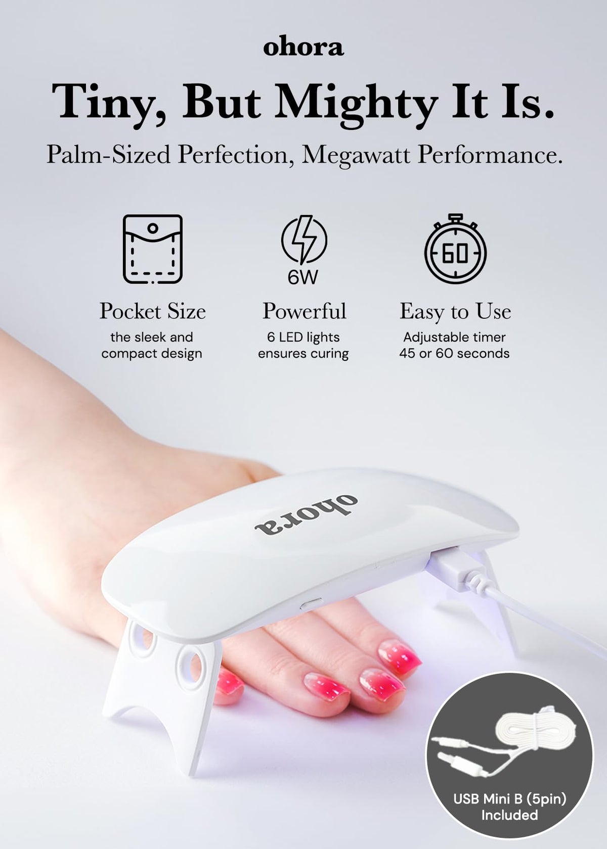 ohora lamp curing a hand with gel strips for consistent glossy finish