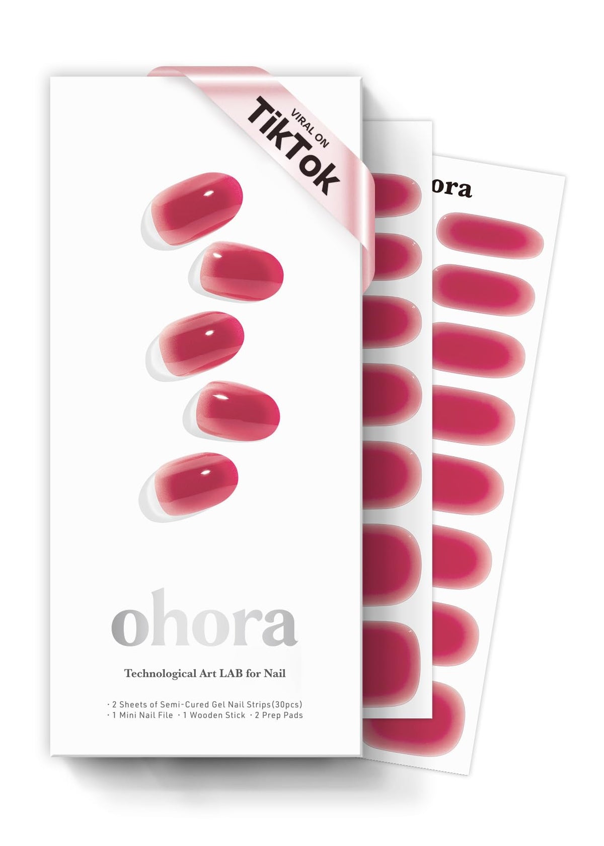 ohora front box showing N Hibiscus Jelly and included contents for easy at-home manicure