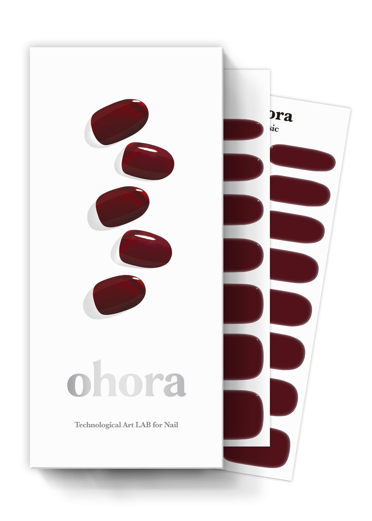 ohora front packaging showing classic burgundy strips and included tools for easy application