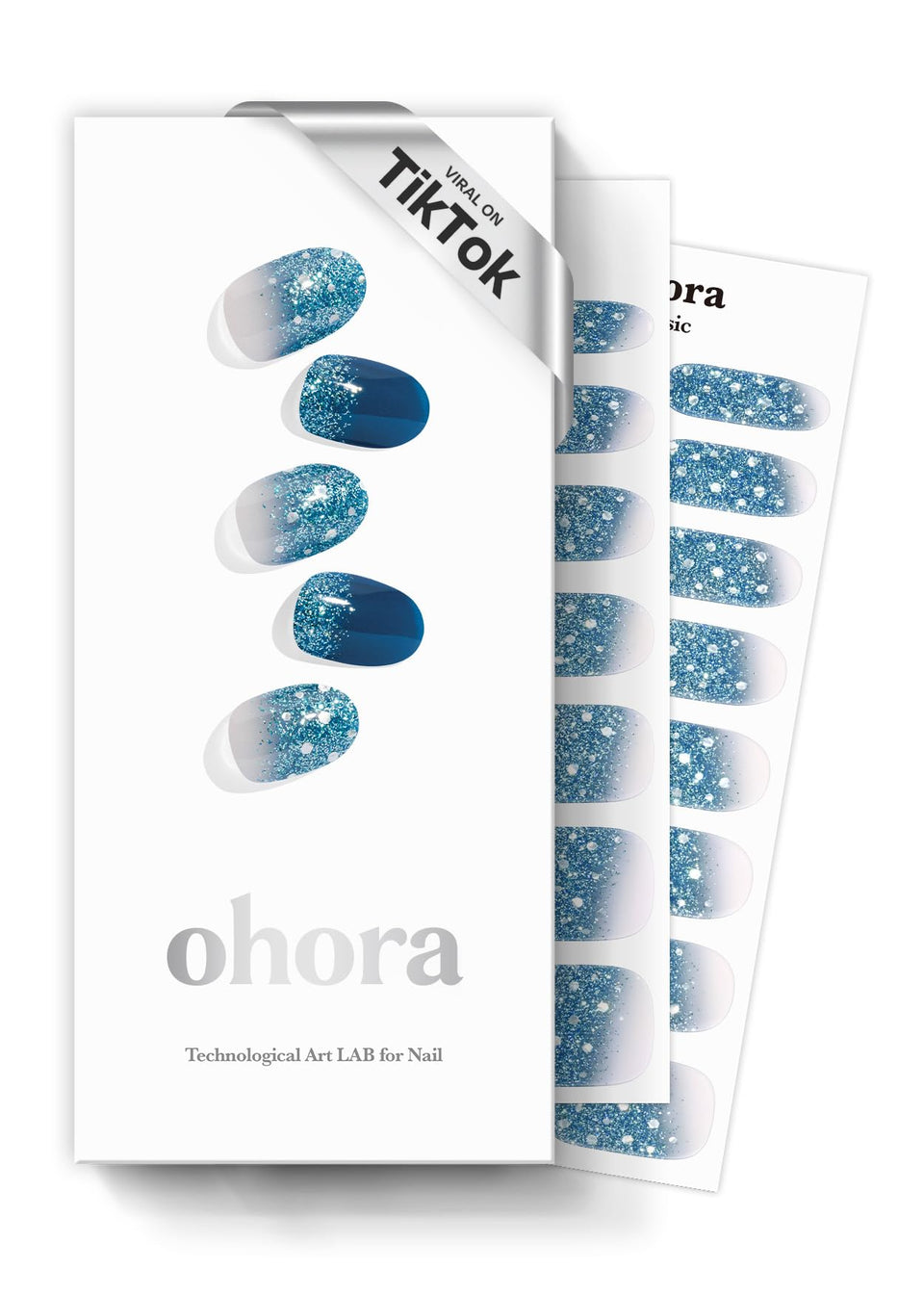 ohora front packaging showing N Waterbomb blue glitter and included tools benefit convenience