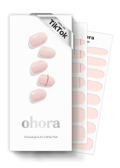 ohora front packaging showing nude gel strips and included tools for easy at-home application