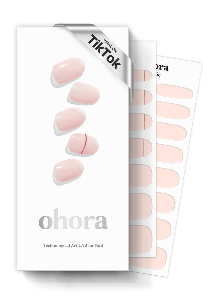 ohora front packaging showing nude gel strips and included tools for easy at-home application
