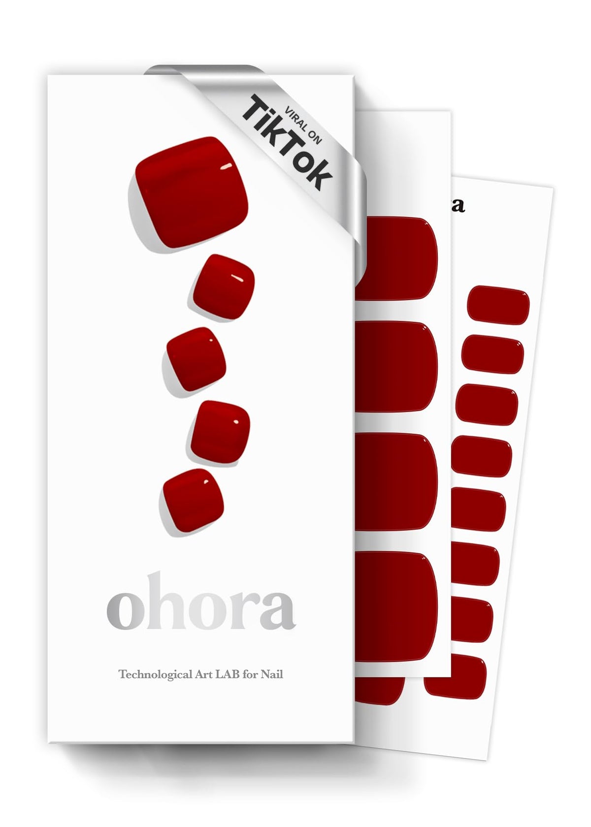 ohora front packaging showing red pedi strips and included tools for quick salon results