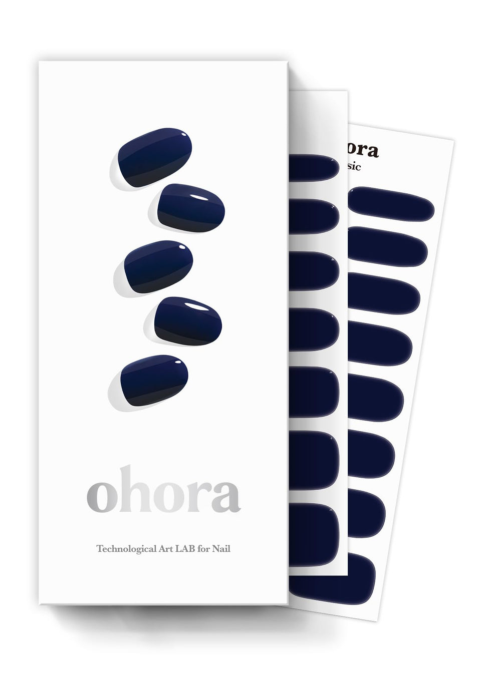 ohora front packaging showing N Royal Navy kit and included tools for easy at-home salon look