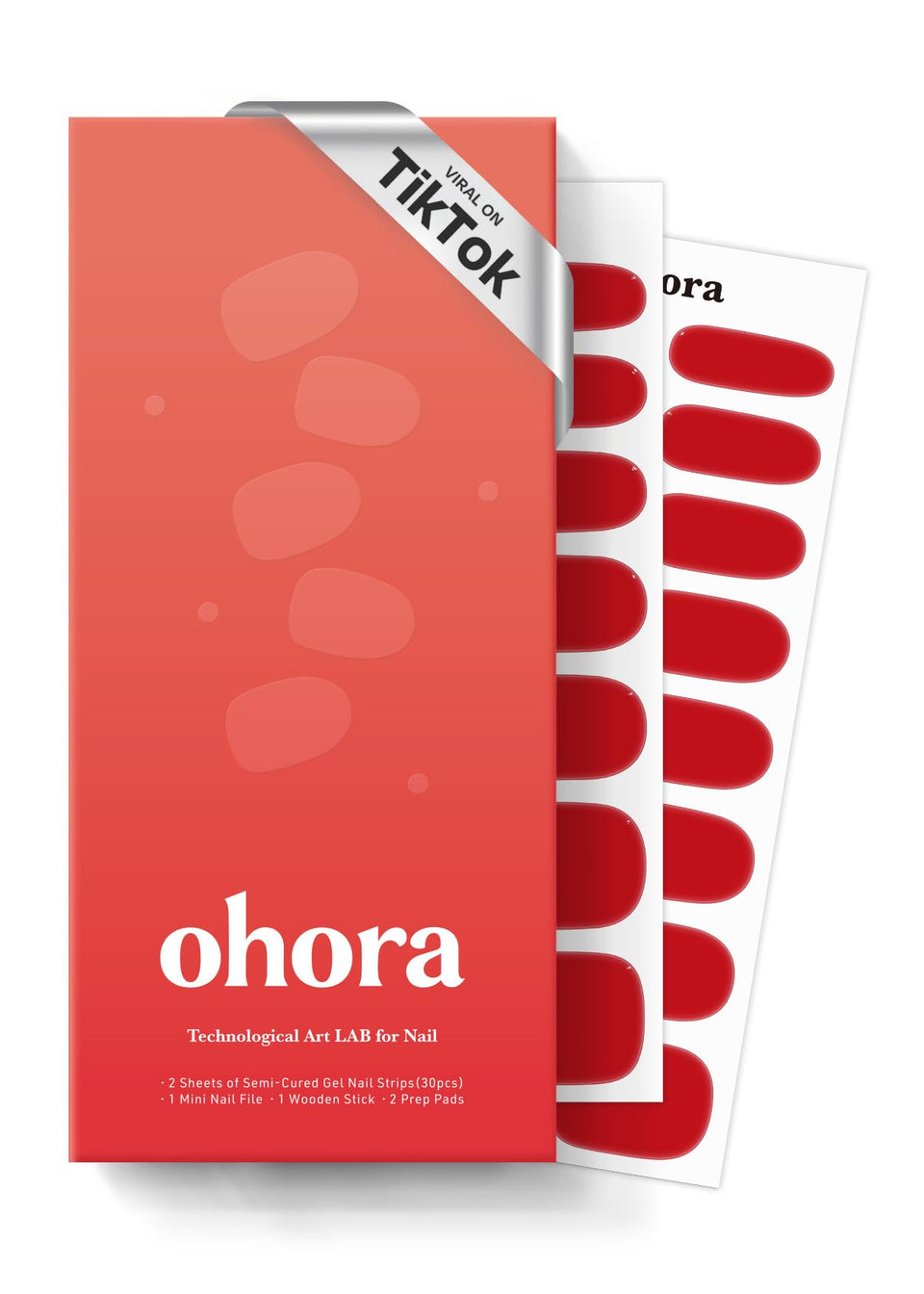ohora pack front showing N Hot Cherry strips and included tools for easy at-home use