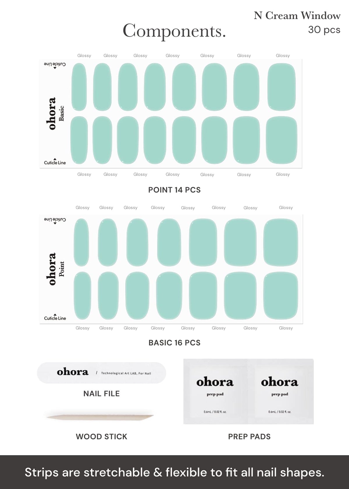 ohora layout showing 15 sizes for perfect fit across nail shapes