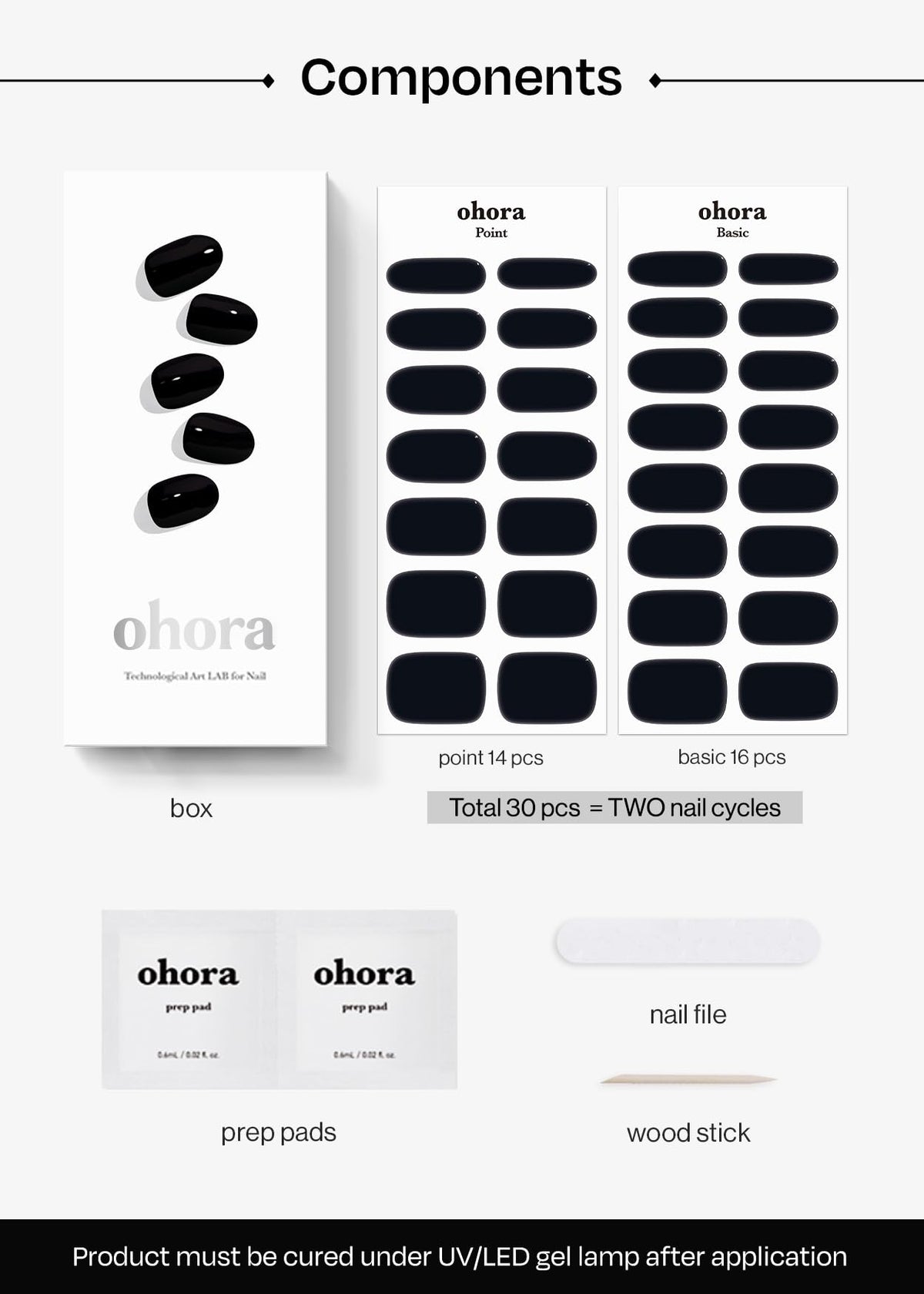 ohora array of 15 sizes demonstrating perfect-fit options for all nail shapes
