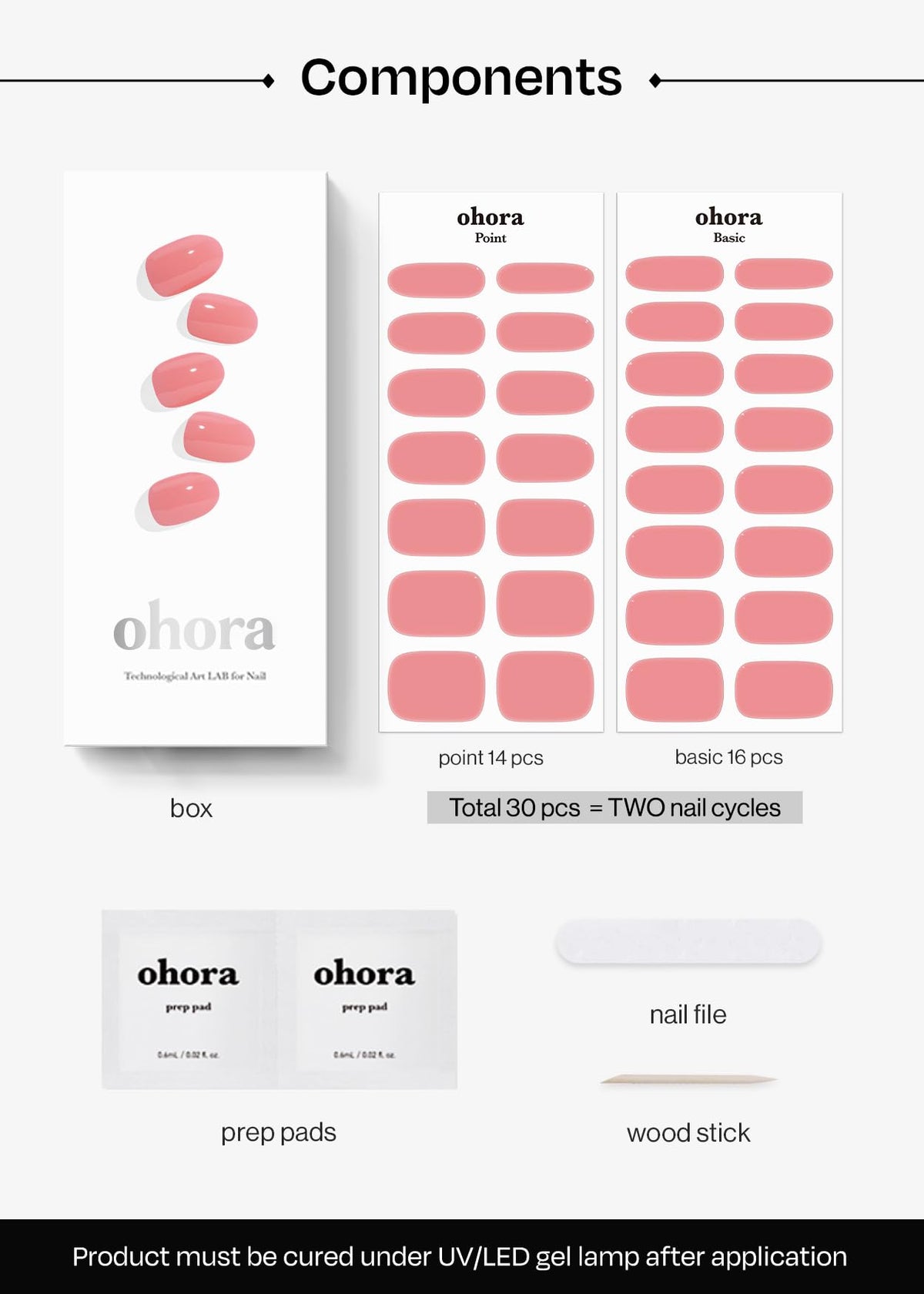 ohora included tools prep pads nail file wooden stick shown
