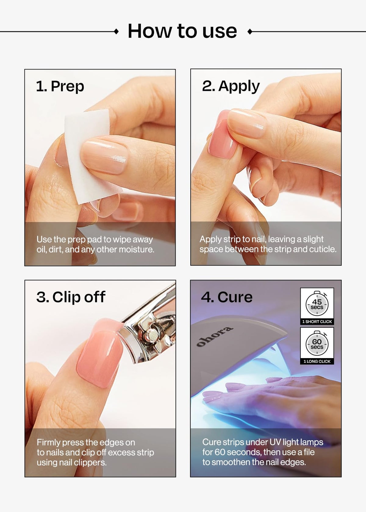 ohora strips curing under LED lamp to achieve long-lasting, chip-resistant finish