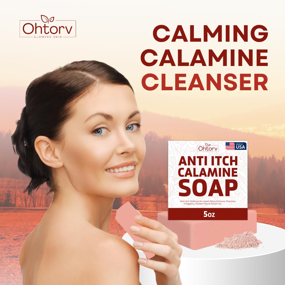 Ohrtov calamine soap on bathroom shelf evoking calm refreshing bath ritual