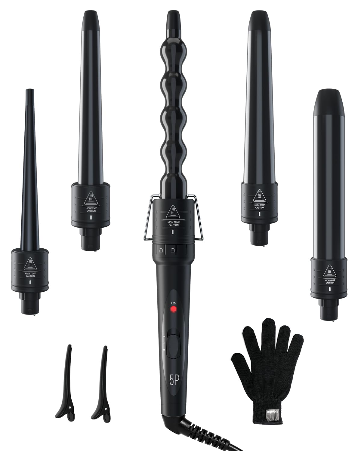 Ohuhu front packaging showing full 5-in-1 curling wand kit benefits
