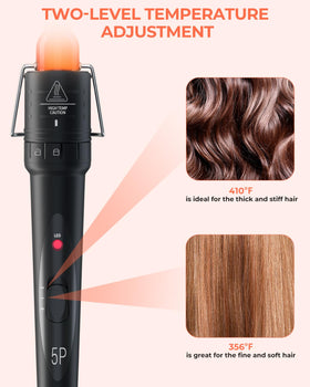 Ohuhu curling wand in use on long hair creating defined curls
