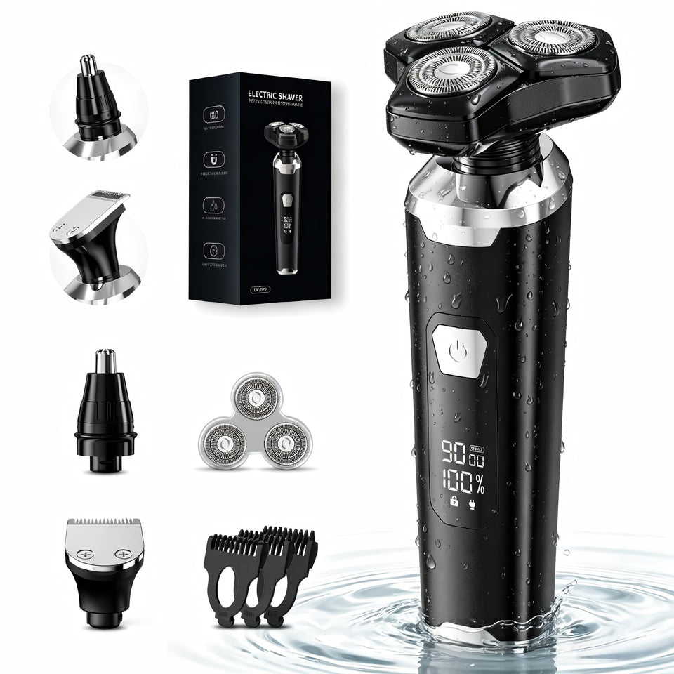 OIAMTO electric razor front view showing compact travel-ready design and controls