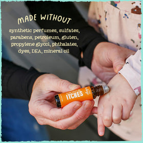 Oilogic 9ml roll-on beside a backpack illustrating compact travel size and convenience for families