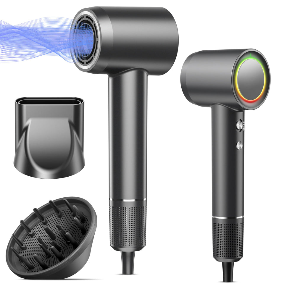 OIMYE front view of hair dryer showing controls and sleek design for easy handling