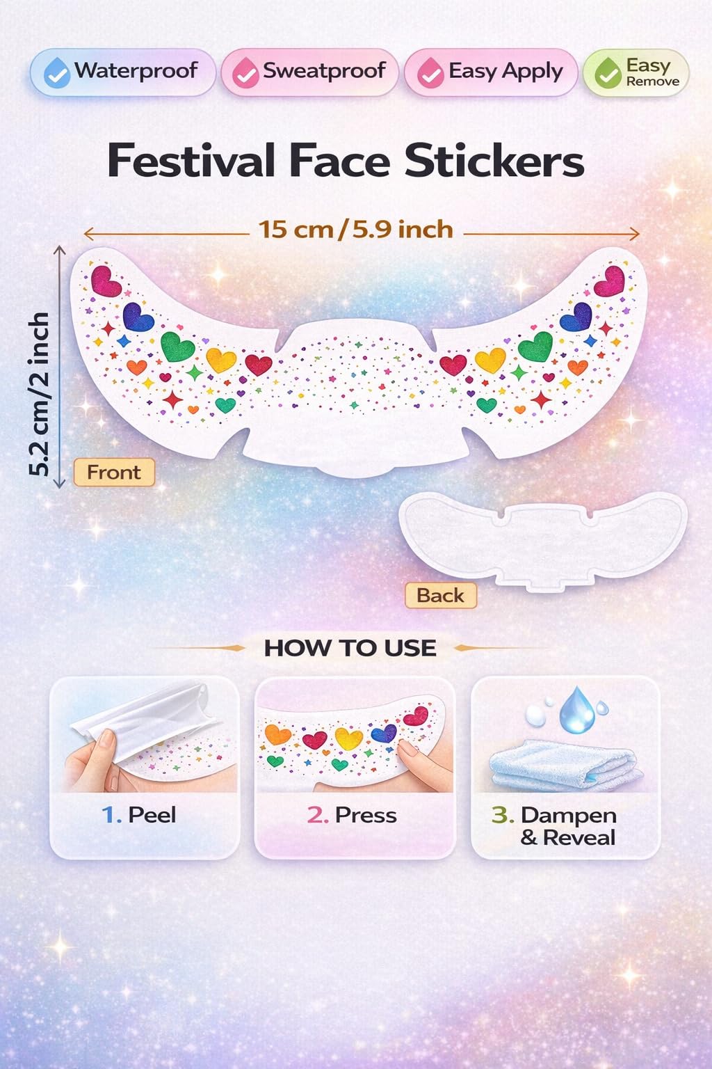 Oiomniv stickers applied to cheek, demonstrating quick festive makeup boost