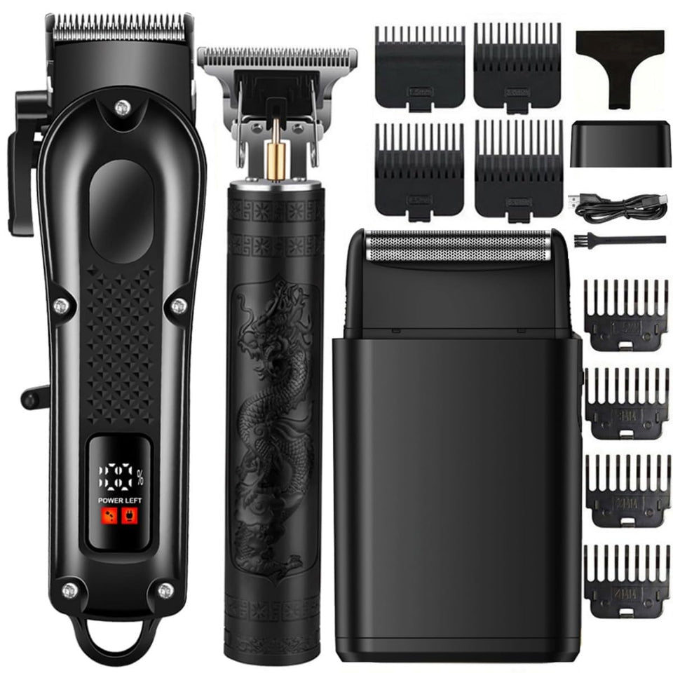 OIYO front view of complete grooming kit showing tools and accessories for easy home haircuts