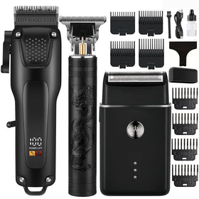 OIYO front view of the 3-in-1 grooming kit showing tools and combs for easy home haircuts