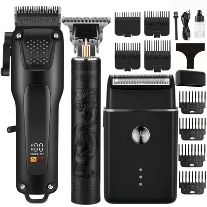 OIYO front view of the 3-in-1 grooming kit showing tools and combs for easy home haircuts