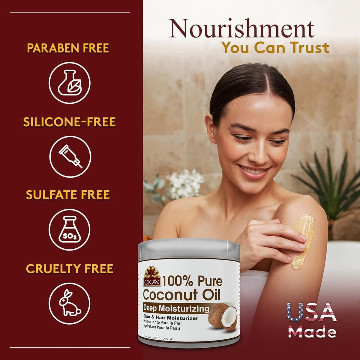 OKAY massaged into forearm to hydrate dry skin and add softness