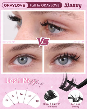 OKAYLOVE layout showing clusters 8–18mm length range for custom shaping