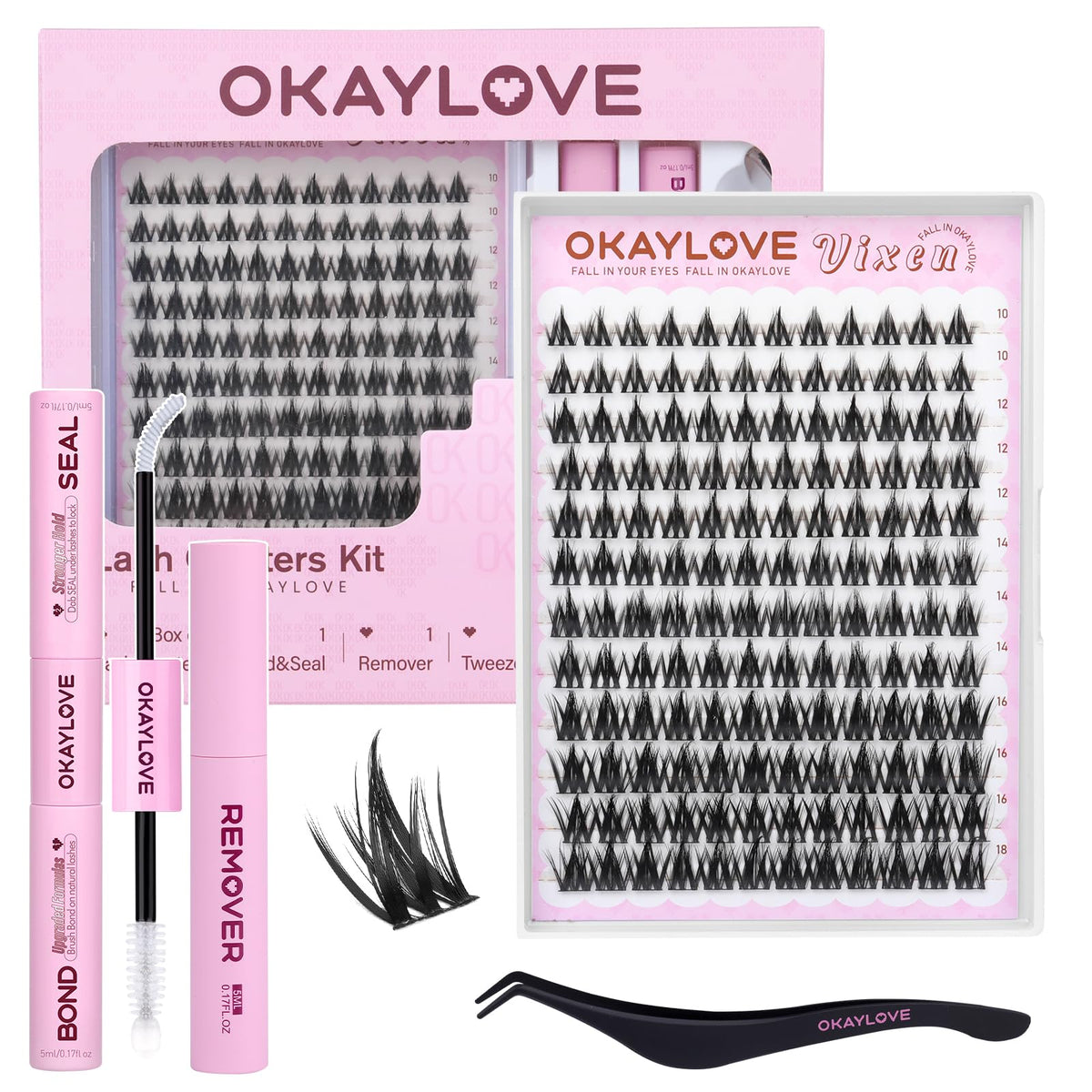 OKAYLOVE Vixen front packaging showing full kit for at-home lash styling