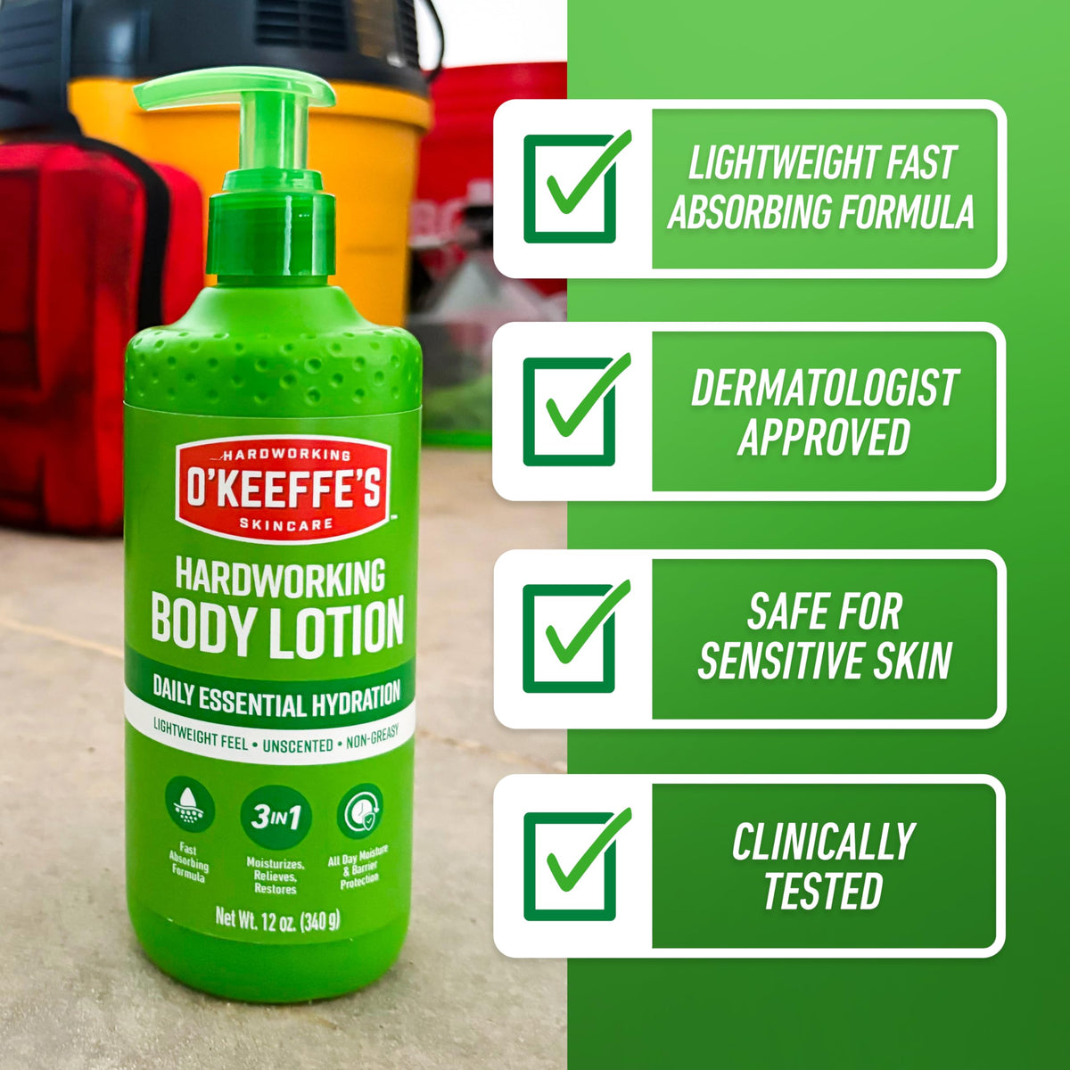O'Keeffe's 12 oz label detail highlighting concentrated glycerin formula benefit