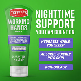 Applying O'Keeffe's Night Treatment to hands before bed for intensive repair