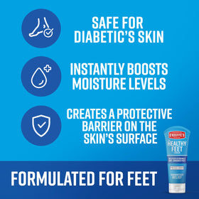 O'Keeffe's cream being applied to heel showing targeted repair benefit