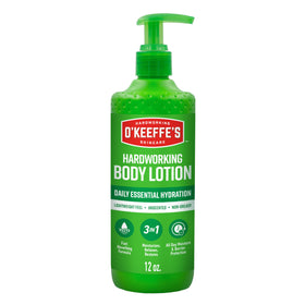 O'Keeffe's front pump bottle showing product and fast hydration benefit