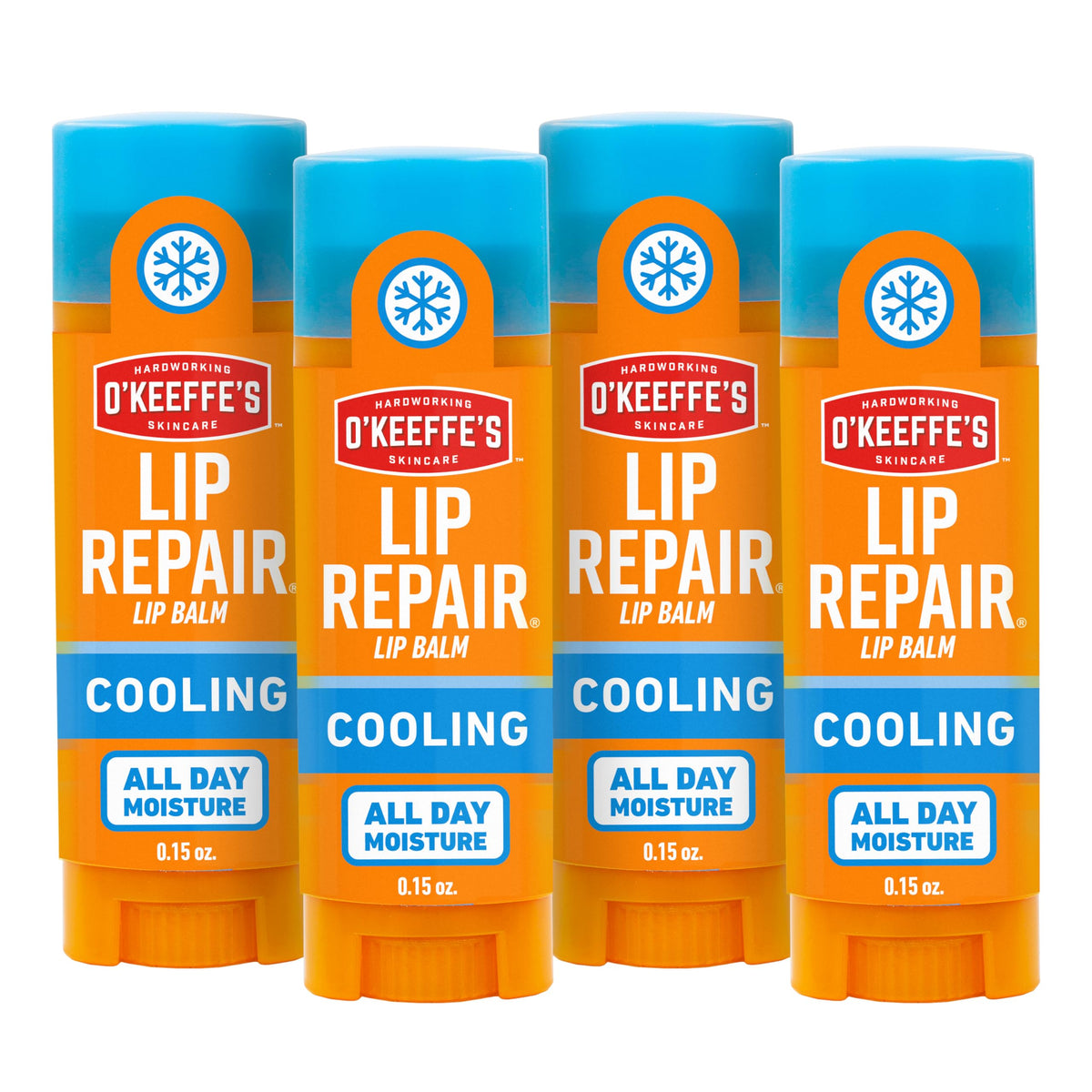 O'Keeffe's front view of lip balm stick showing cooling relief and pack