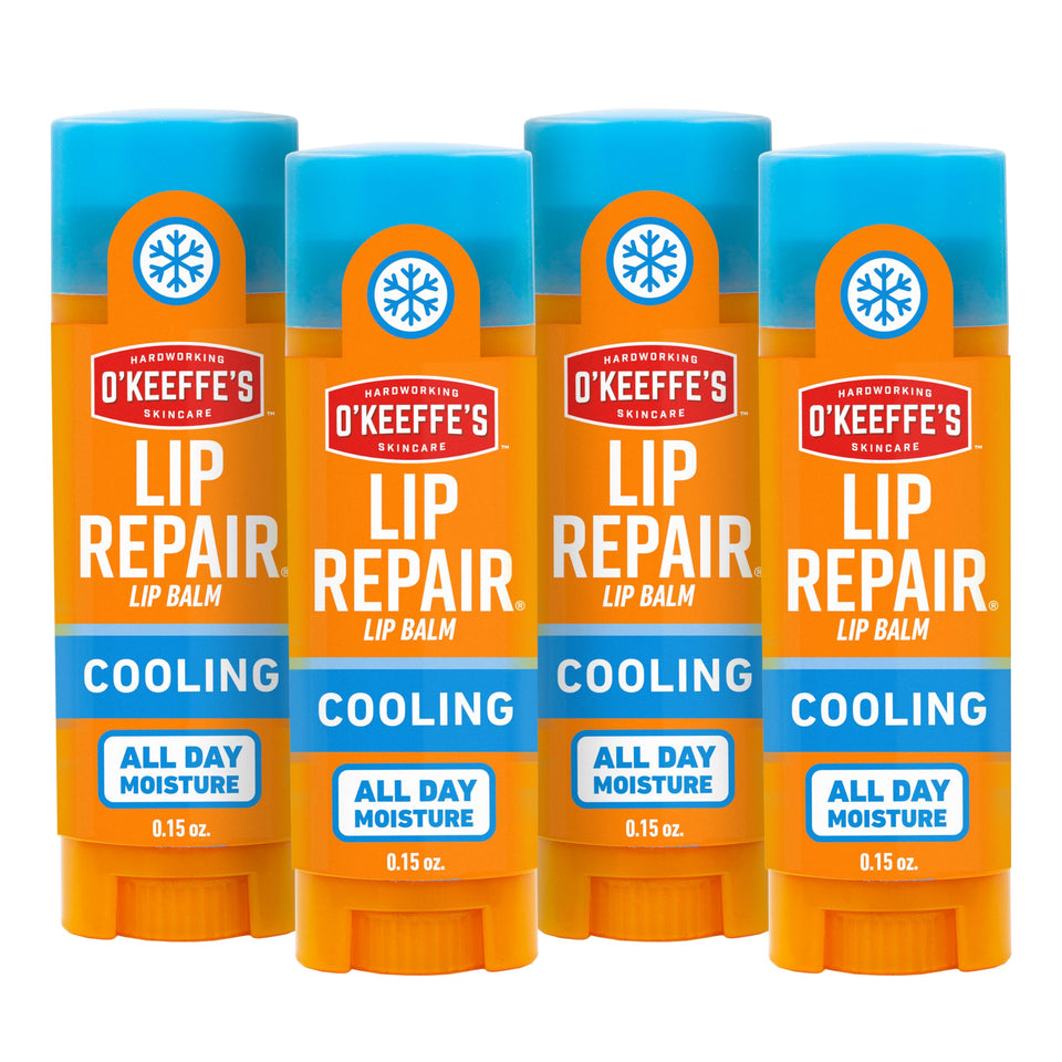 O'Keeffe's front view of lip balm stick showing cooling relief and pack