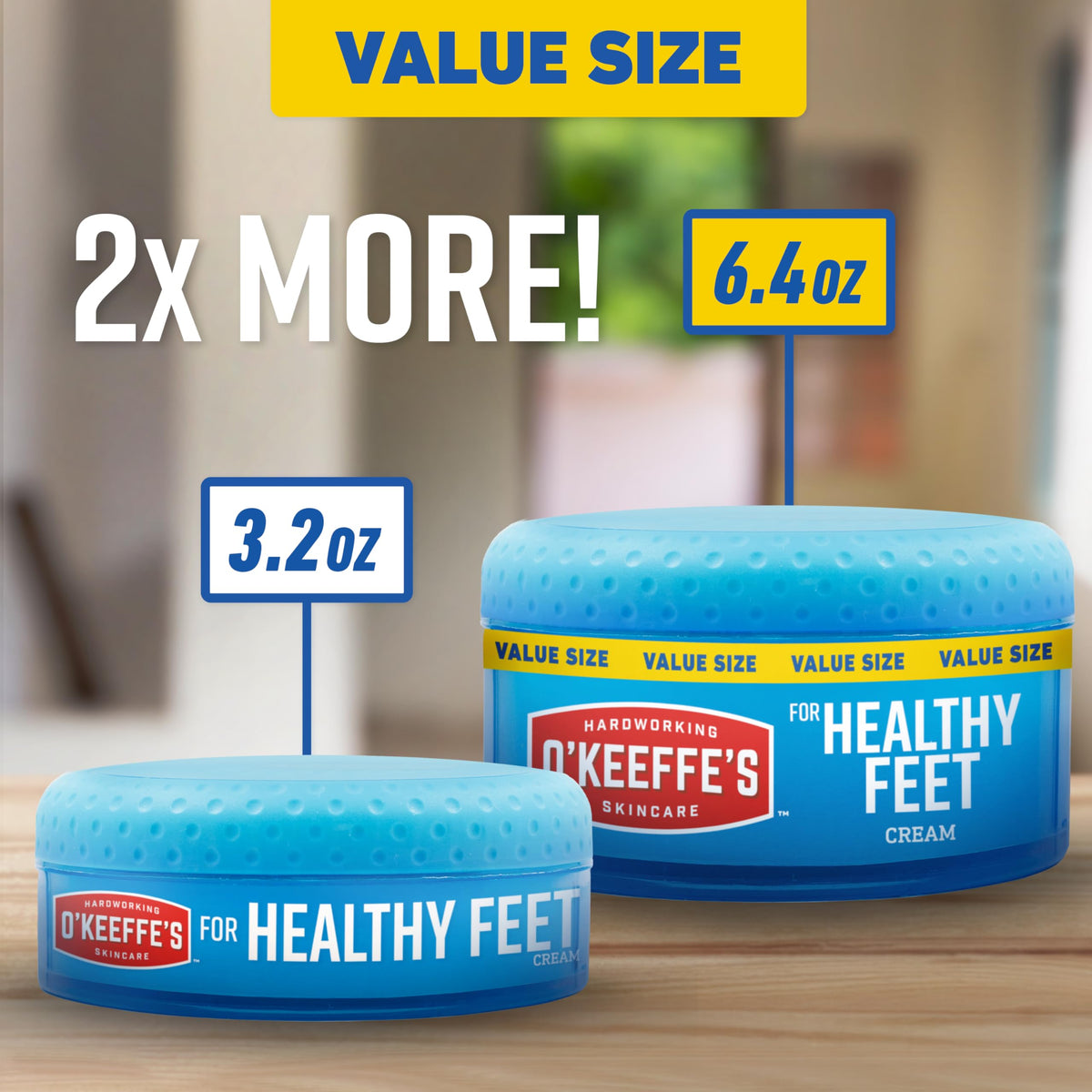 Open jar close-up showing creamy texture of O'Keeffe's for Healthy Feet for quick absorption