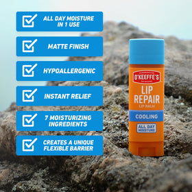 O'Keeffe's lip repair tucked into a pocket ready for on-the-go protection