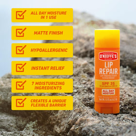 O'Keeffe's back label showing ingredient highlights and usage instructions