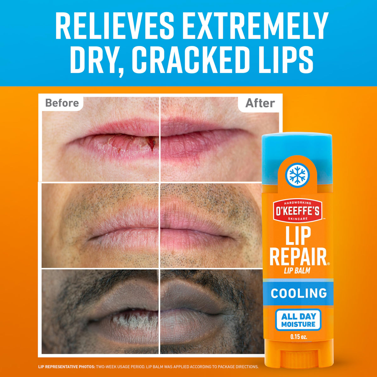 O'Keeffe's stick angled close-up highlighting smooth applicator and cooling feel